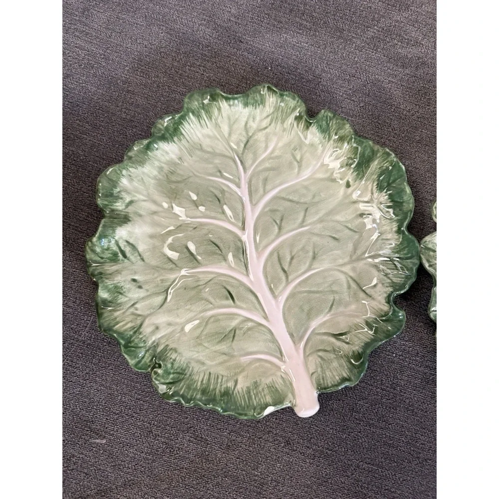 Fitz & Floyd Ironstone Set Of 2‎ Cabbage Leaf Appetizer Plate Vintage 7